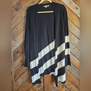 Chico's Classic Black And White Longline Cardigan Lightweight Sz 3 Or XL